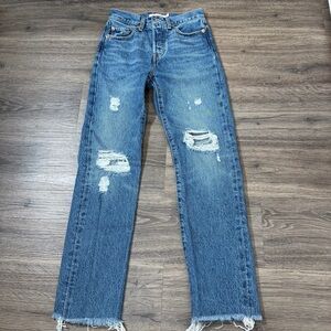 Levi’s Wedgie Straight Jeans W24 Distressed Raw Hem High Rise Premium